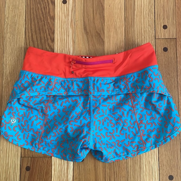 Lululemon Speed Short Run Liner Women 4 Blue Orange Cheeto Squiggle New NWT - Picture 5 of 8